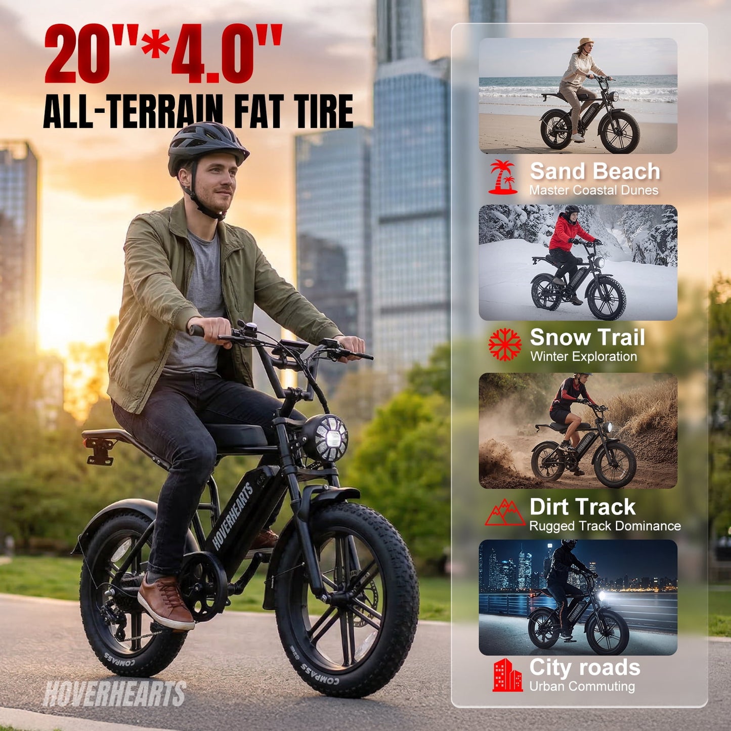 Aoemoe 500W Fat Tire Electric Bike 20" x 4.0 All Terrain E-Bike 48V 15Ah 28mph Hydraulic Brakes Full Suspension Mountain Electric Bicycle for Trail Riding