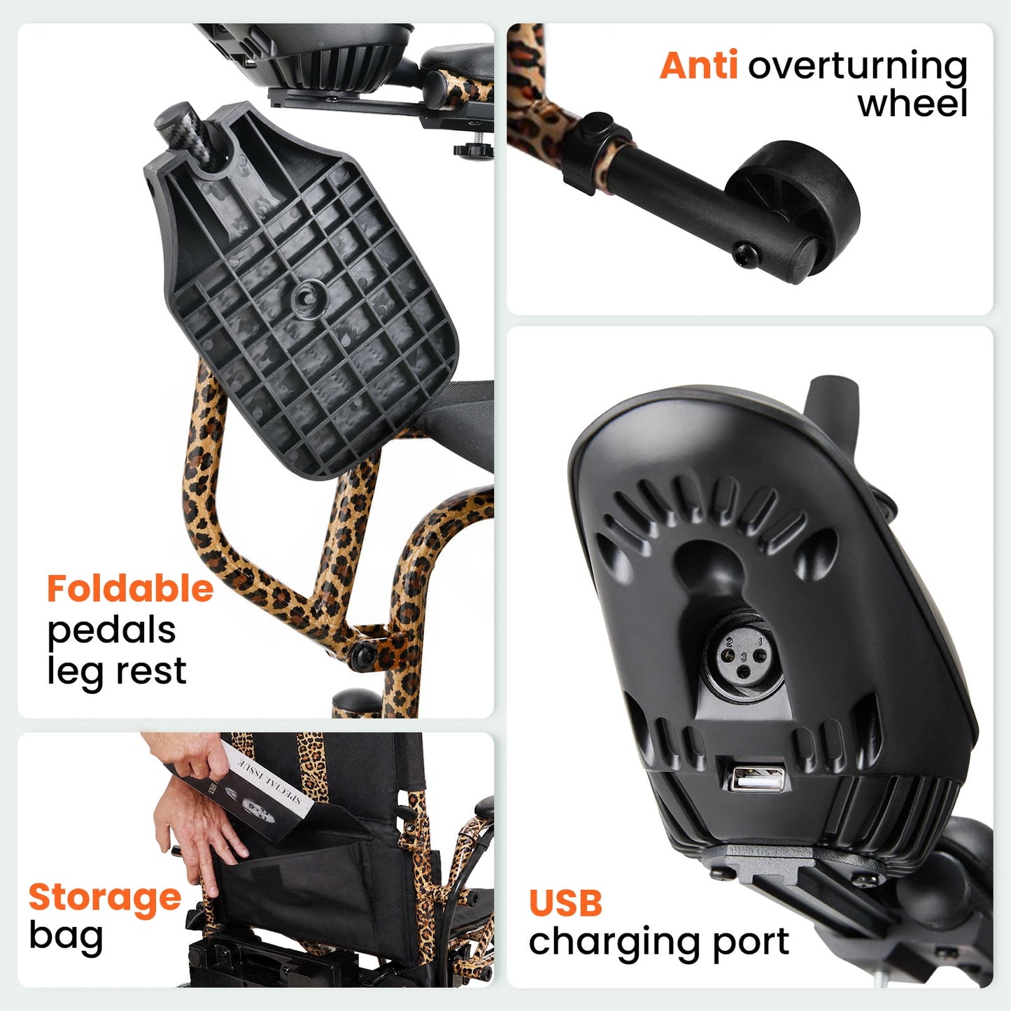 Electric Wheelchair, All Terrain Smart Motorized Wheelchair, Senior-Friendly Power Chair with 360° Joystick, 20+ MilesLong-Range Mobility Scooter, Leopard Print