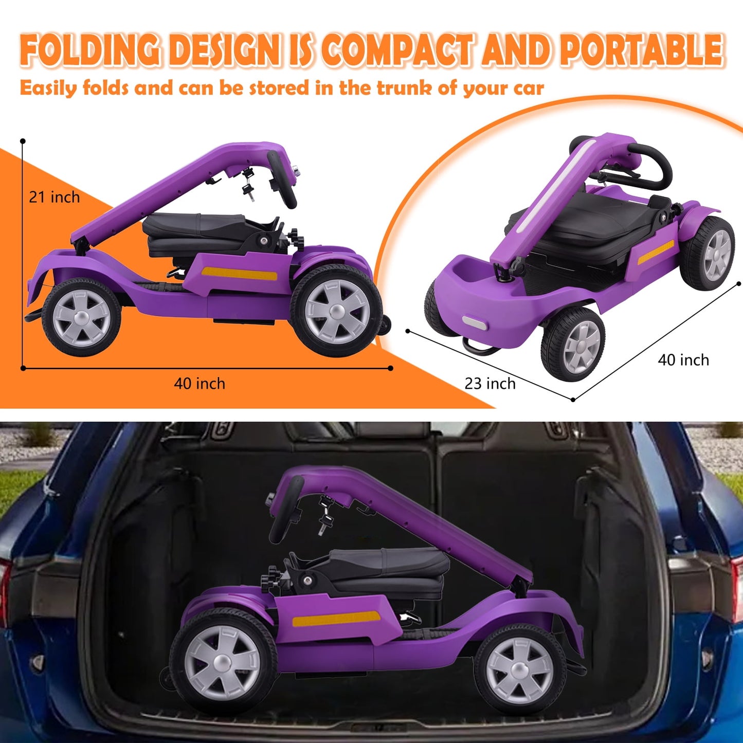 4 Wheels Mobility Scooter for Adults & Senior, Foldable Lightweight Powered Device for Travel, with LED Strip Light, Storage Bag, Charger Included, No Assemble Required (Gray)