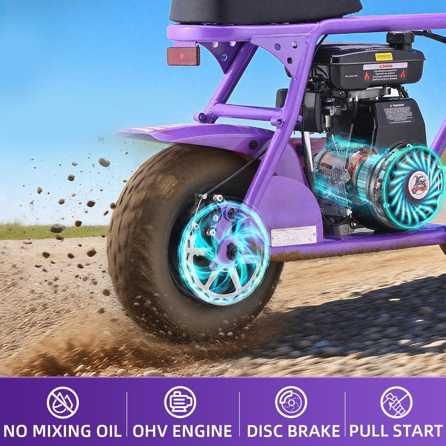 Aoemoe MB001 Gas Powered Mini Dirt Bike 99CC for Teens and Adults, 22MPH Off Road Motorcycle, Weight Support Up to 200 LBS - Purple