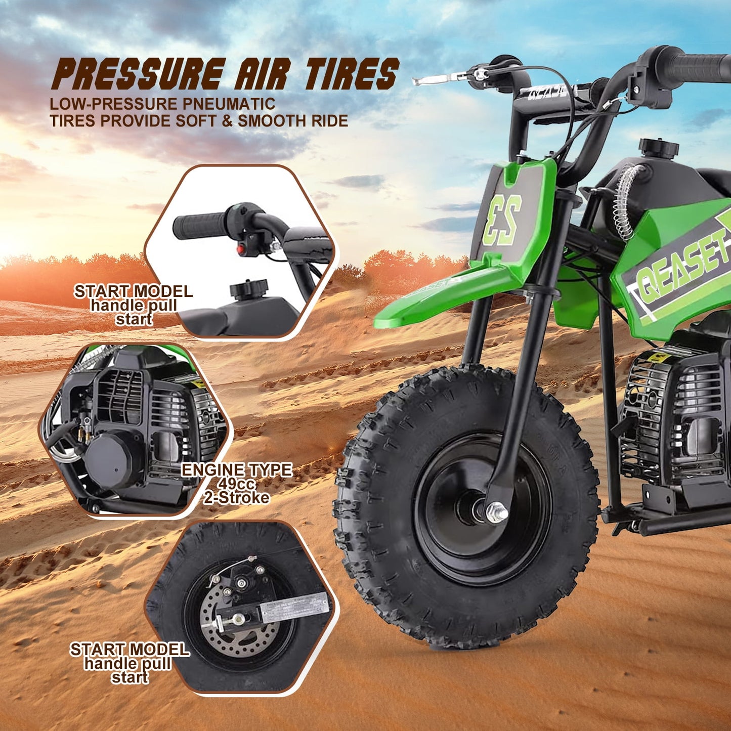QEASET Mini Kid Dirt Bike,49 CC 2-Stroke Gas Bike with Off-Rode Tire,up to 20Mph, EPA Approved(Rreen)