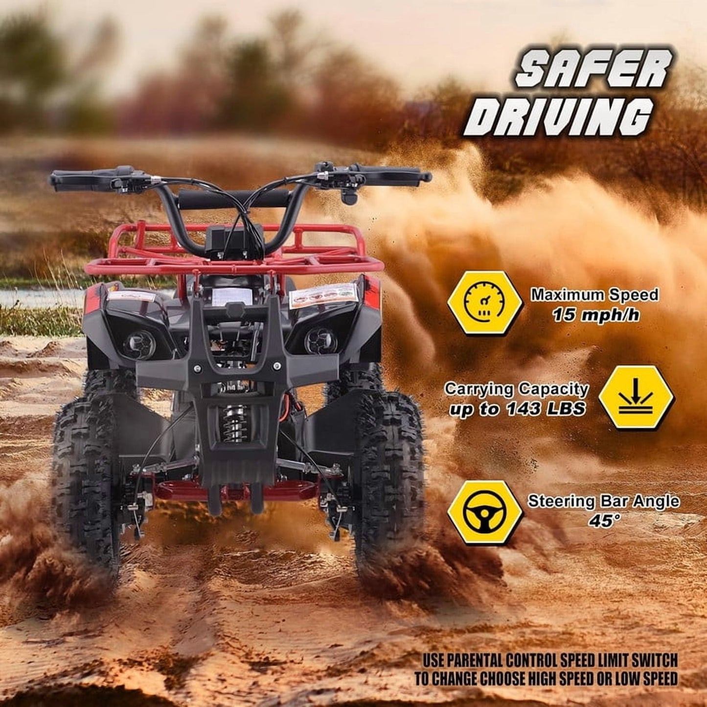 QEASET Electric atv Dirt Quad, 36V 500W Motor, 12-18mph Speed, Twist Grip Acceleration & Hand Operated Disc Brakes,Knobby Air Tires, Multiple Colors, Holiday Gifts