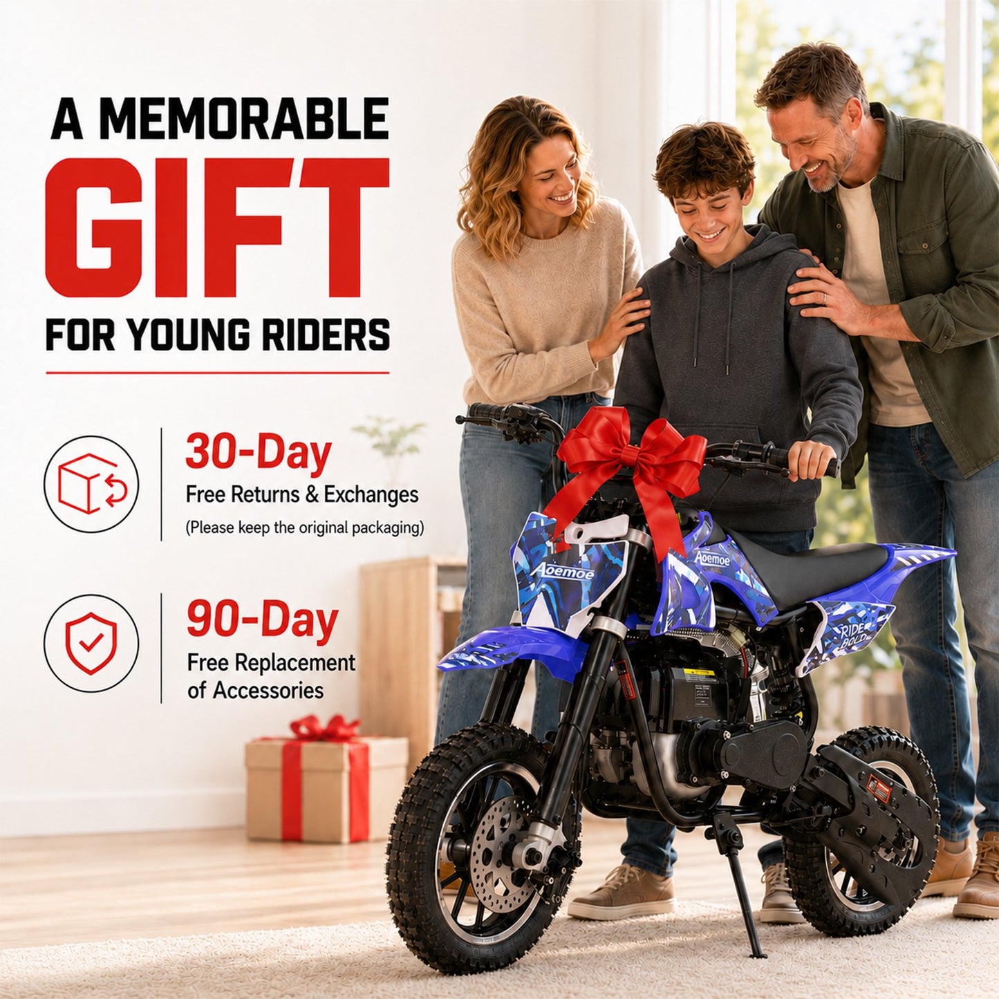 Aoemoe dirt bicycles, 39cc gas power motorcycle, 45×24×16in , 4-Stroke, dirt bicycles for kid 8 14, Blue
