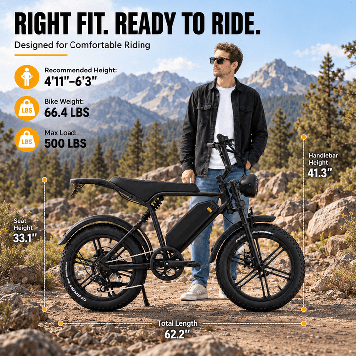 750W Motor Ebike for Adults, Pescroa Electric Bike for Adults, 48V 15Ah Removable Battery Electric Dirt Bike with 500LBS Max Weight, Adult Electric Bicycles with 65Miles Range (2 Pack)