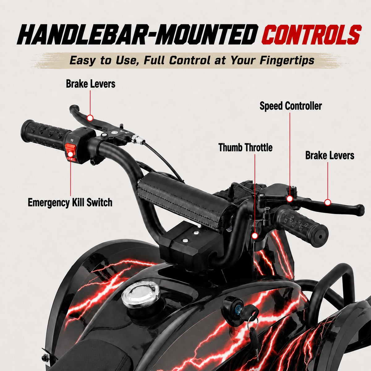 39cc Teen Gas ATV, Gas Powered 4 Wheeler for Teens 16+, 4-Stroke Beginner ATV, Up to 15 MPH, Adjustable Speed, Safety Switches, Front & Rear Brake - Red