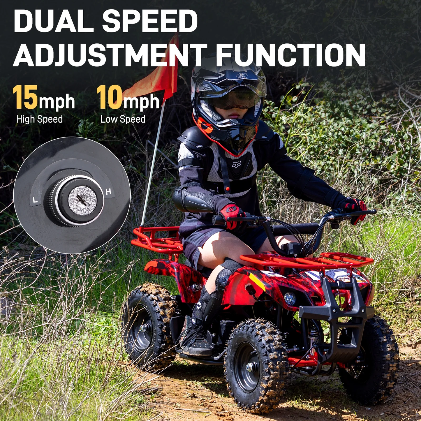 500W 36V Battery Ride-On Off-Road 4-Wheeler – 15-Mile Range, Red