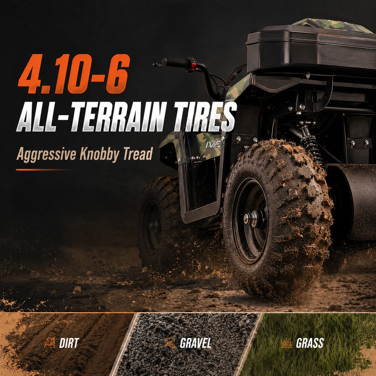 IVFJFV 40cc 4-Stroke 4-Wheeler,Dual-Speed Off-Road Car Gas Four-Wheeler,Gas Powered 4 Wheel with Key Lock & Parent Limited Speed 10-15MPH & Dual Shocks & All-terrain Tire,Chain Drive,Green Camo