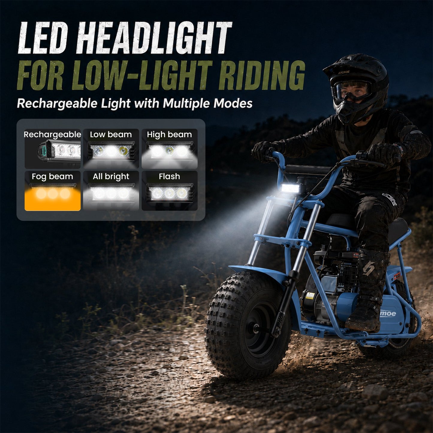 Aoemoe 105CC Dirt Bike, 30 MPH High-Speed Off-Road Motorcycle, Blue