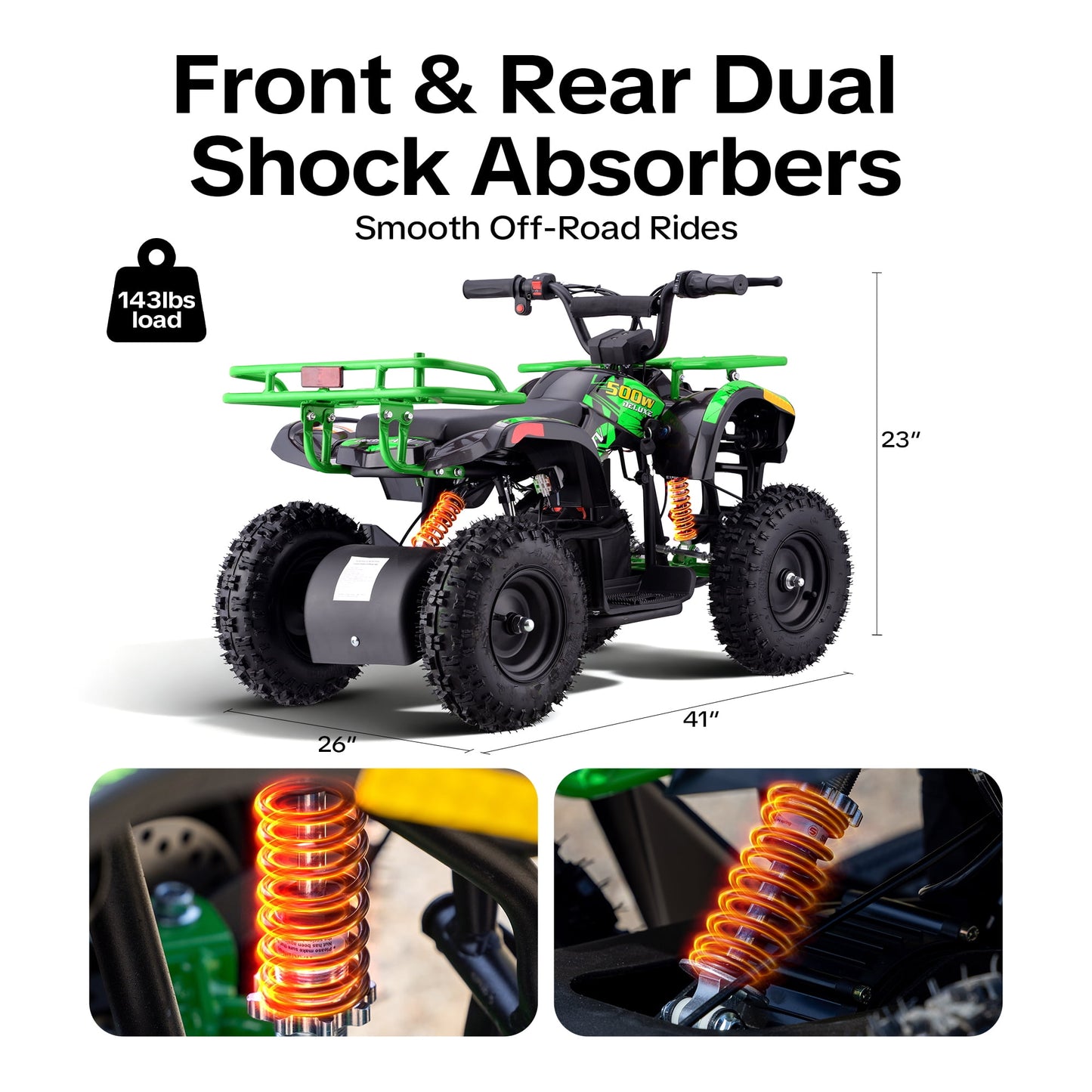 QEASET 500W 36V Battery Ride-On Off-Road 4-Wheeler – 15-Mile Range, Green