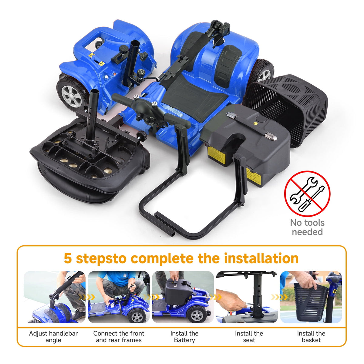 Ostrina Foldable 4-Wheel Mobility Scooter for Seniors,Portable Electric Wheelchair with USB Port,Easy Travel & Daily Use(Classic Blue)