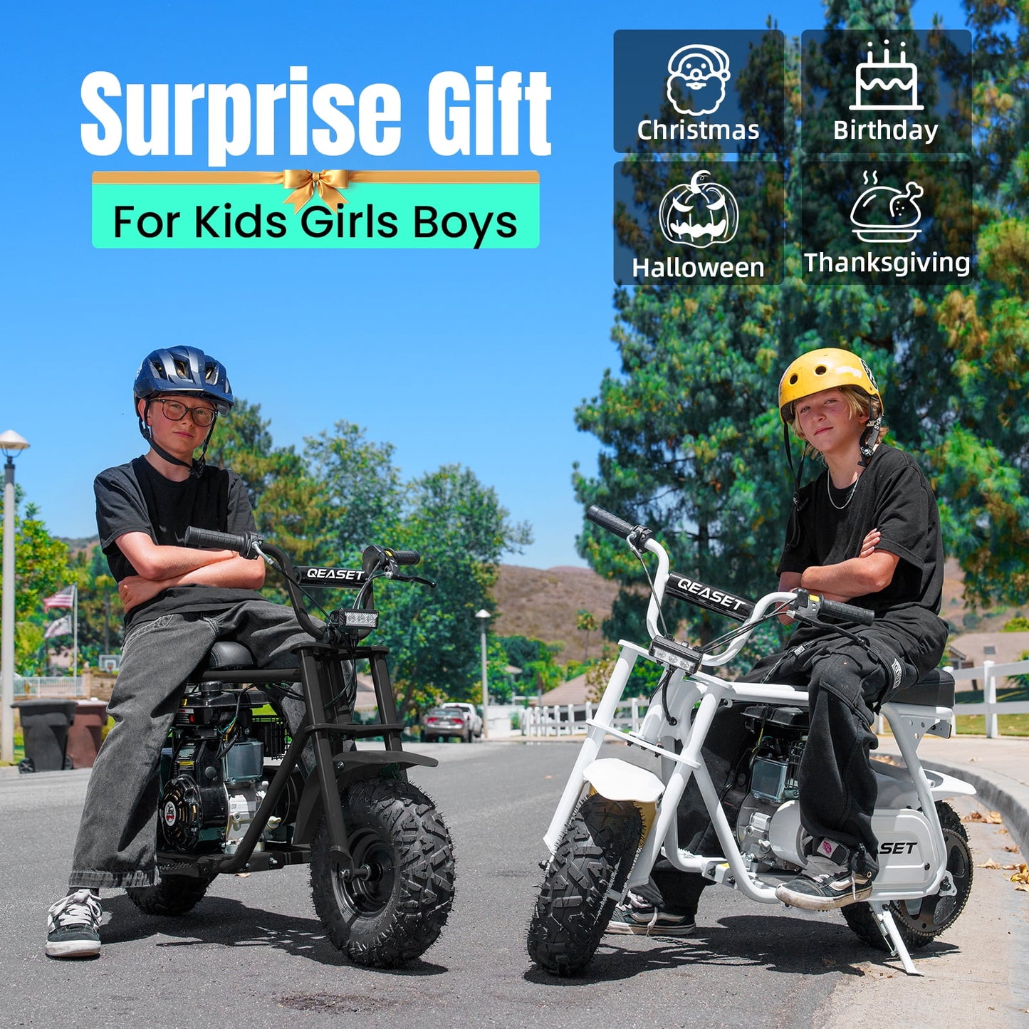 QEASET 99cc Mini Bike Gas Powered, 4-Stroke with LED Headlight, Black