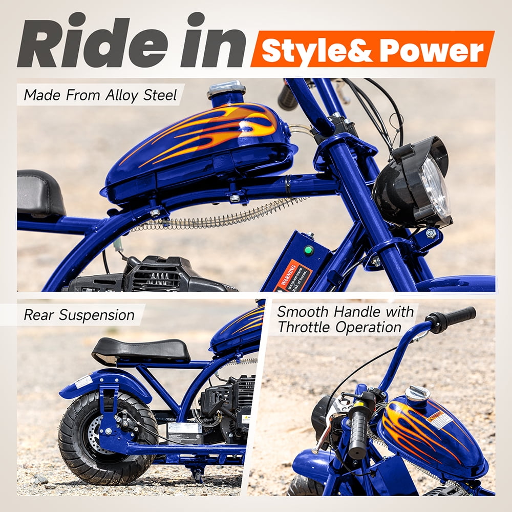 Aoemoe Gas Mini Chopper Bike, DB004 Model 49.4 CC 2-Stroke Powered Mini Bike, Blue