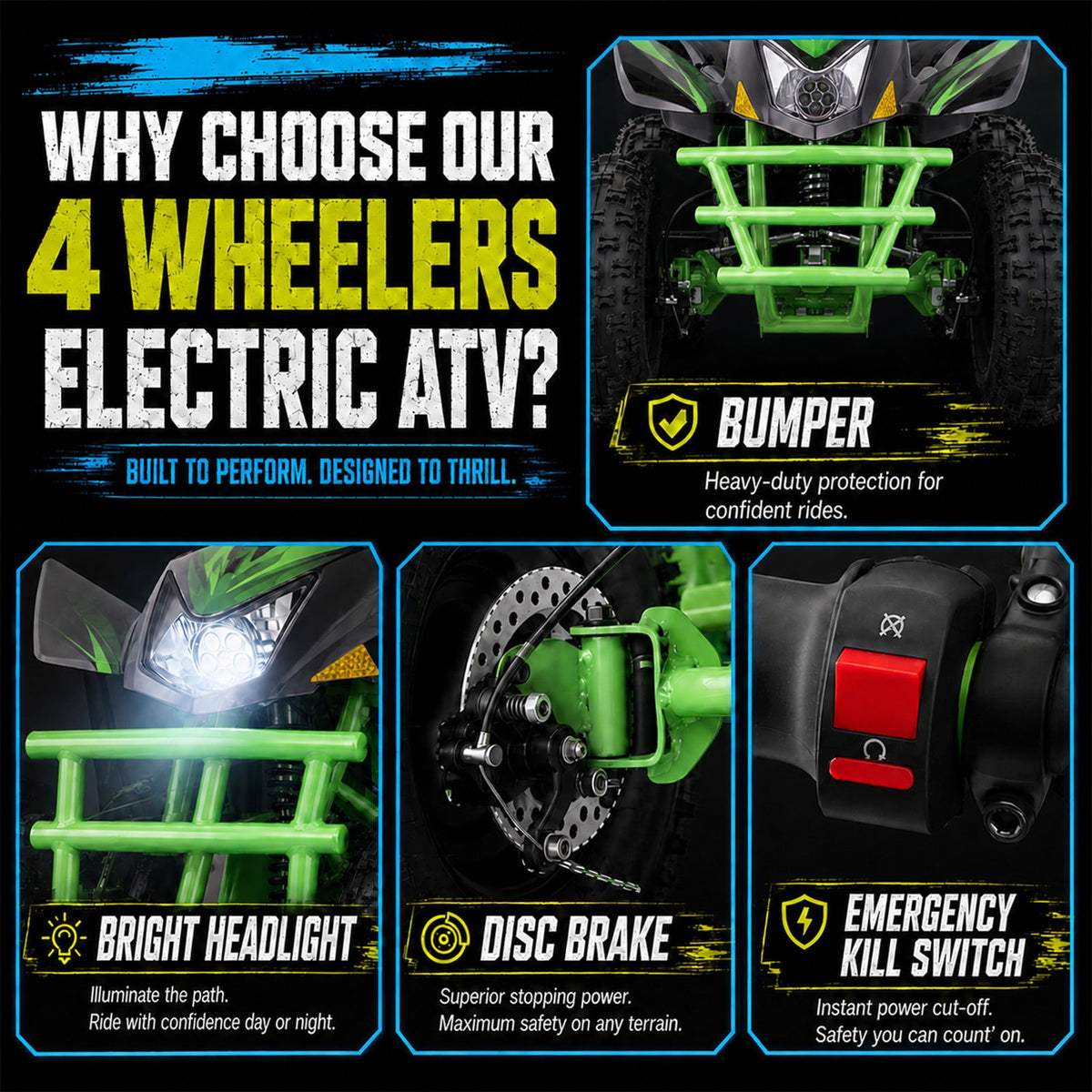 IVFJFV 36V Electric 4 Wheeler, Electric Four Wheeler with Rubber Tires, 500W Off-Road All-Terrain Featuring Dual Speed Adjust, Front Rear Shock Absorbers, Multiple Safety Protection Designs,GREEN