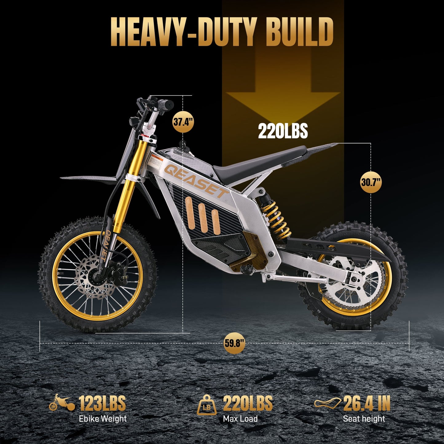 Teen Electric Dirt Bike 48V 3000W (Peak Power) – Trail-Ready Power, 25 mi Range, Gold