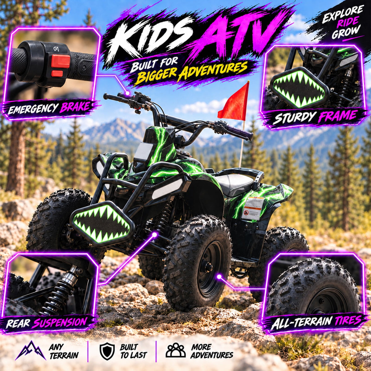 40cc Kid Gas ATV, Gas Powered 4 Wheeler for Kid 6+, 4-Stroke Beginner ATV, Up to 15 MPH, Adjustable Speed, Safety Switches, Front & Rear Brakes - Green