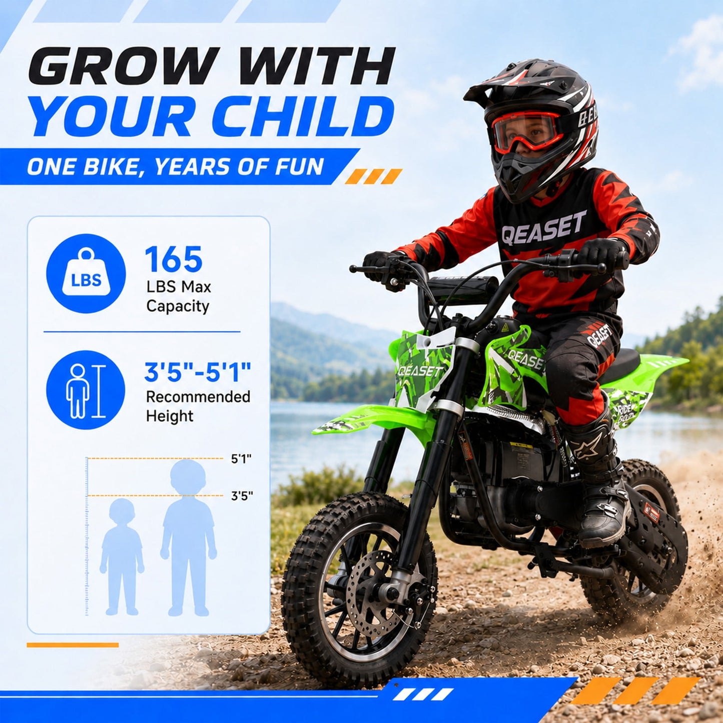 QEASET 39CC Dirt Bike, Mini Bike 4-Stroke Gas Powered off Road with Max Speed 20MPH, Pull Start