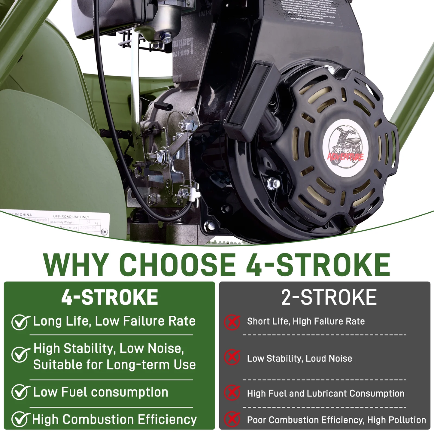 Aoemoe 99CC MB001 Gasoline Mini Dirt Bike,4-Stroke 18MPH Off Road Motorcycle, Weight Support Up to 165 LBS - Army green