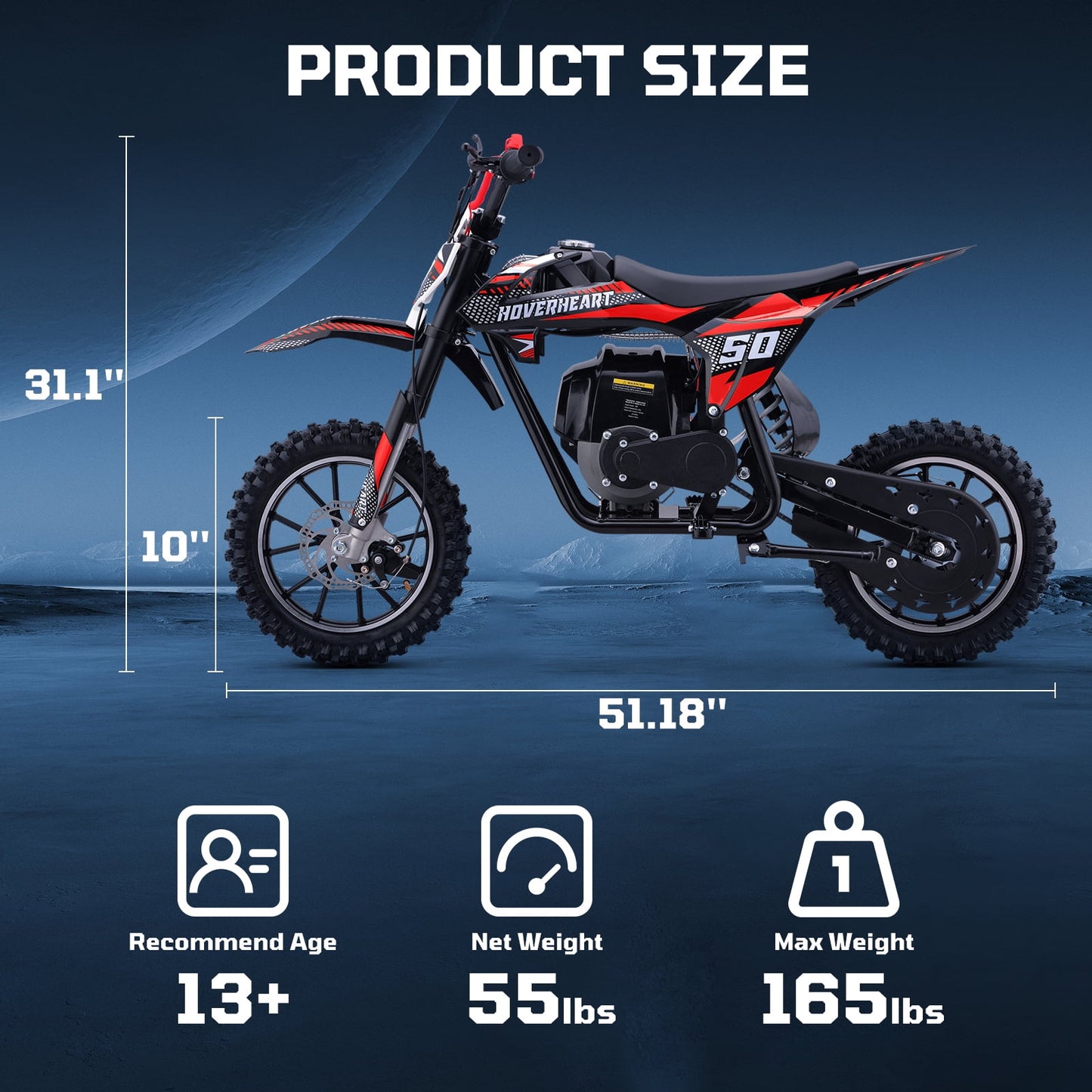 39cc Gas Dirt Bike, PESCROA Dirt Bike with 25MPH Max Speed, Mini Dirt Bike with 4-Stroke, Mini Bike with Disc Brakes, Gas Powered Bike with 18.5 Miles Max Range