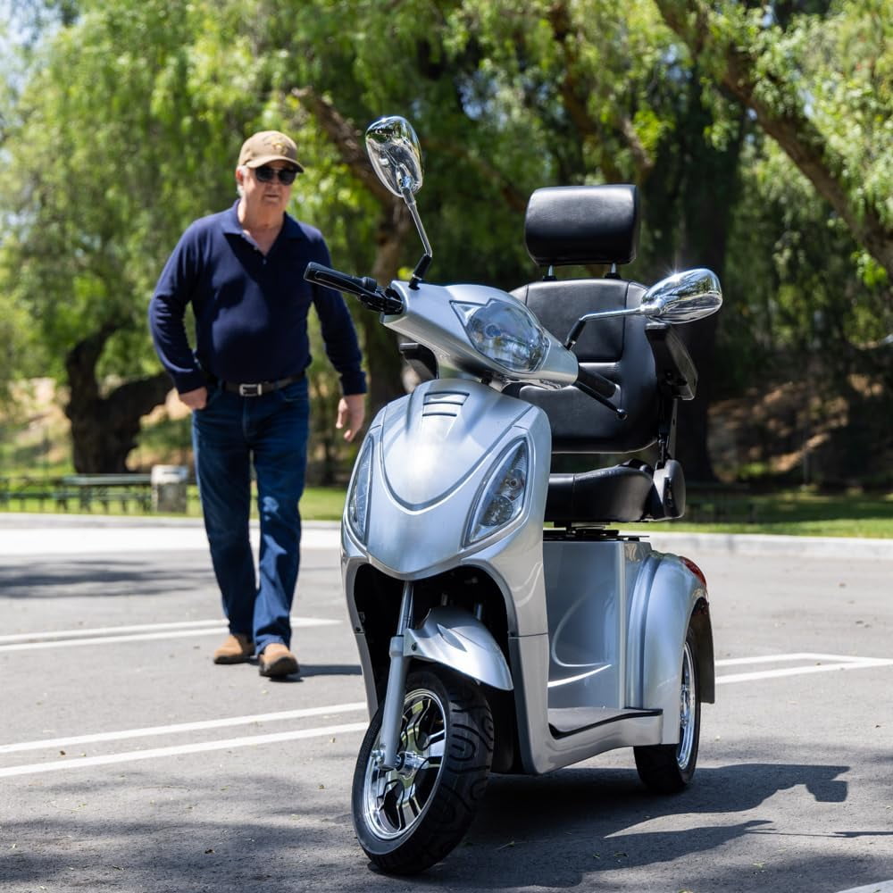Super Large Electric 3 Wheel Mobility Scooters, Heavy Duty 800W Wheelchair Device, 500 LBS Capacity for Seniors & Adults, Speed Adjust, Remote Key, Receive Ready to Ride.（Sliver）