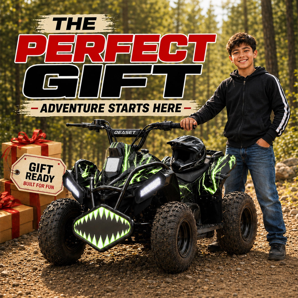 39cc Teen Gas ATV, Gas Powered 4 Wheeler for Teens 16+, 4-Stroke Beginner ATV, Up to 15 MPH, Adjustable Speed, Safety Switches, Front & Rear Brakes - Green