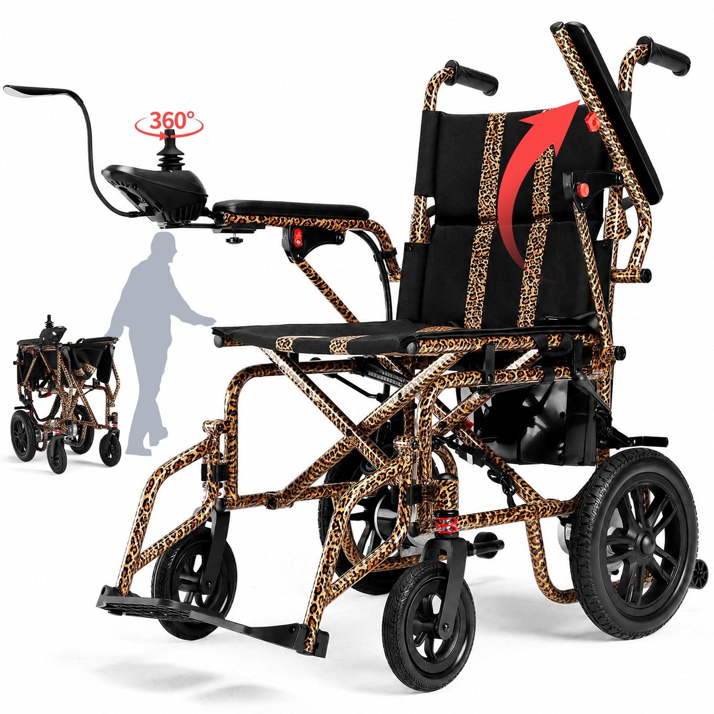 Upgrade 20+ Miles Range Electric Wheelchairs for Adults,Arshin Electric Wheelchair Lightweight Foldable with 360°Joystick,All Terrain Dual Motors Silent,USB Port,286+ lbs Capacity(Leopard Brown)