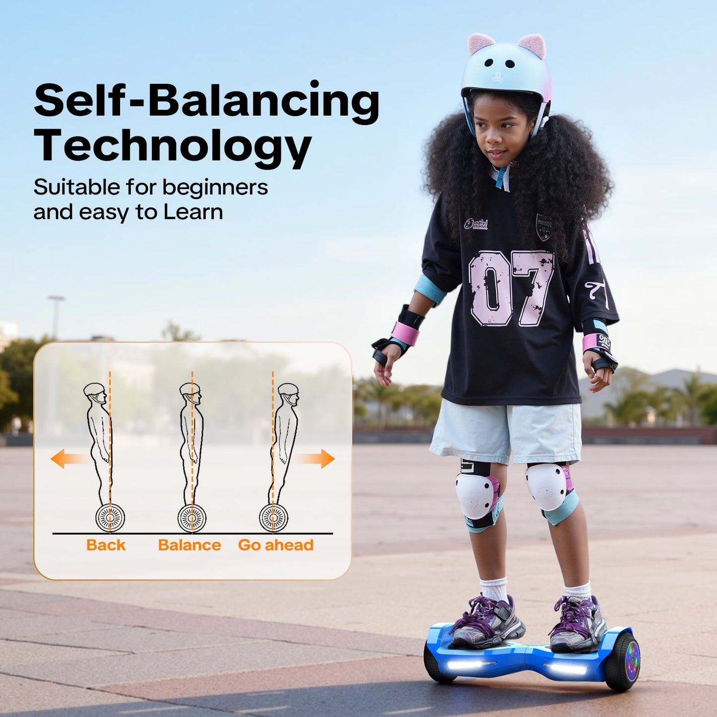 MOSTA All Terrain Self-Balance Scoote ,Electric Scooter Board for Kids & Adults with Bluetooth and Led Lights,6.5 inch, 9 Miles Max 165 lbs capacity Perfect Gift