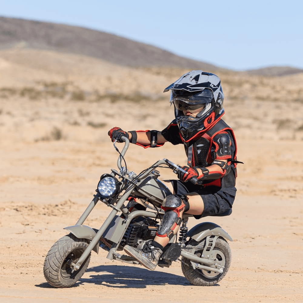 Aoemoe Gas Mini Chopper Bike, DB003 Model 49.4 CC 2-Stroke Dirt Bike with Big Headlight, Rear Shock Absorber, Metal Frame, Disc Brakes, Max Load 165Lbs, Up to 18Mph（Sand）