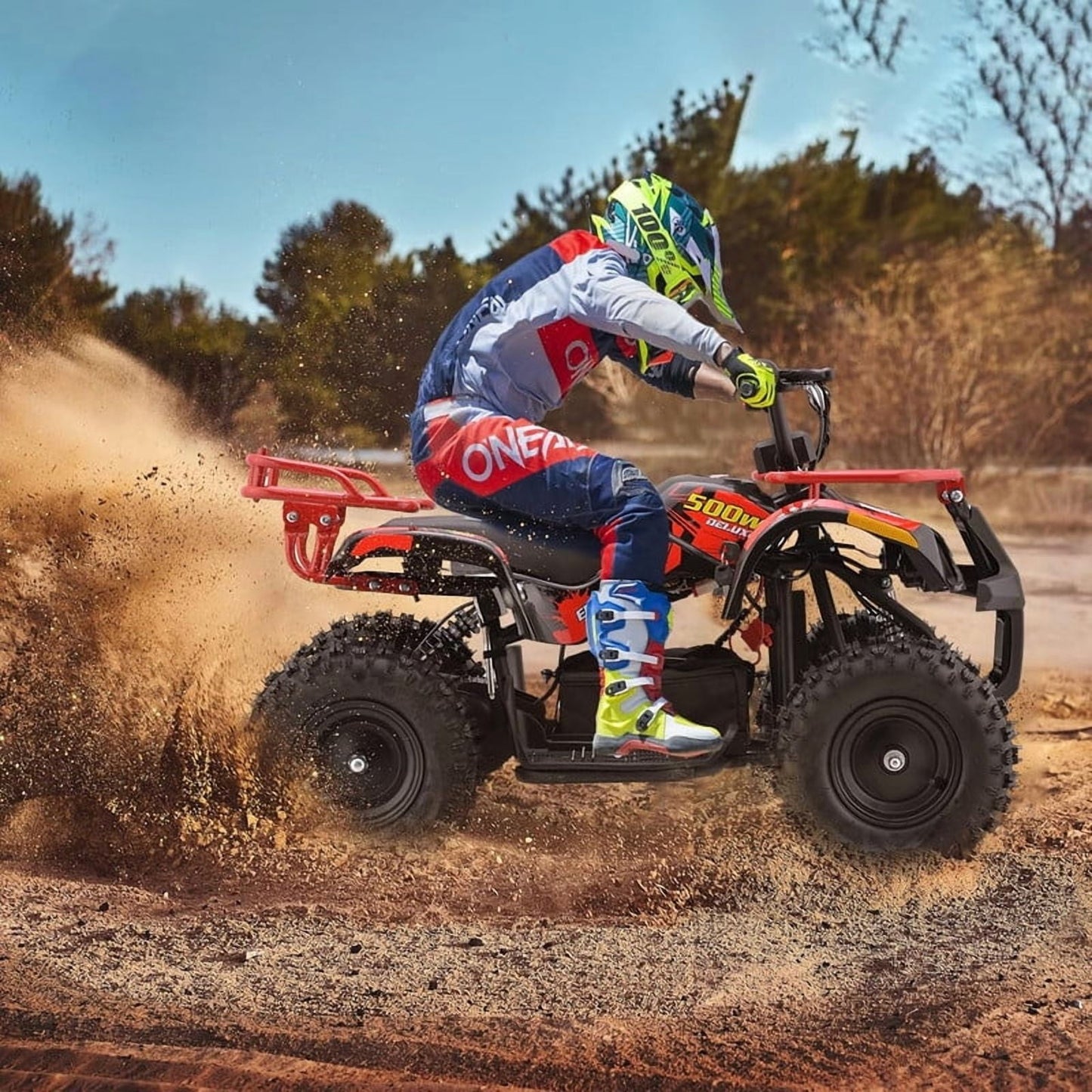 QEASET Electric atv Dirt Quad, 36V 500W Motor, 12-18mph Speed, Twist Grip Acceleration & Hand Operated Disc Brakes,Knobby Air Tires, Multiple Colors, Holiday Gifts