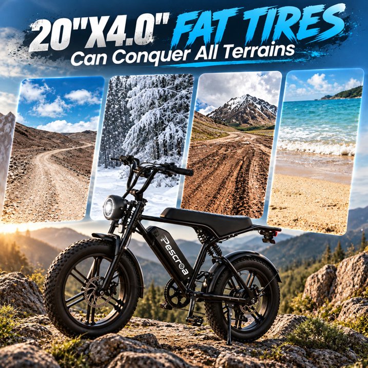 Pescroa Electric Bike for Adults, 750W Motor, 20"x4" Fat Tire, 28MPH Pedal-Assist Mode, E Mountain Bike, 48V/15AH , Tested to UL2849 Standard by SGS