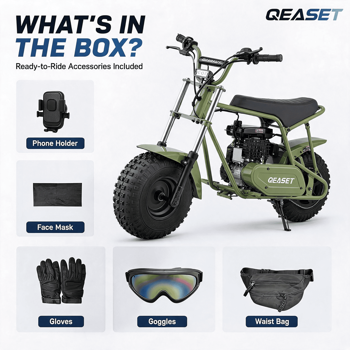 QEASET 105CC EPA Approved 4-Stroke Mini Bike, Off-Road Pocket Motorcycle, 30MPH, Hand Pull Start, Rear Disc Brake, Black