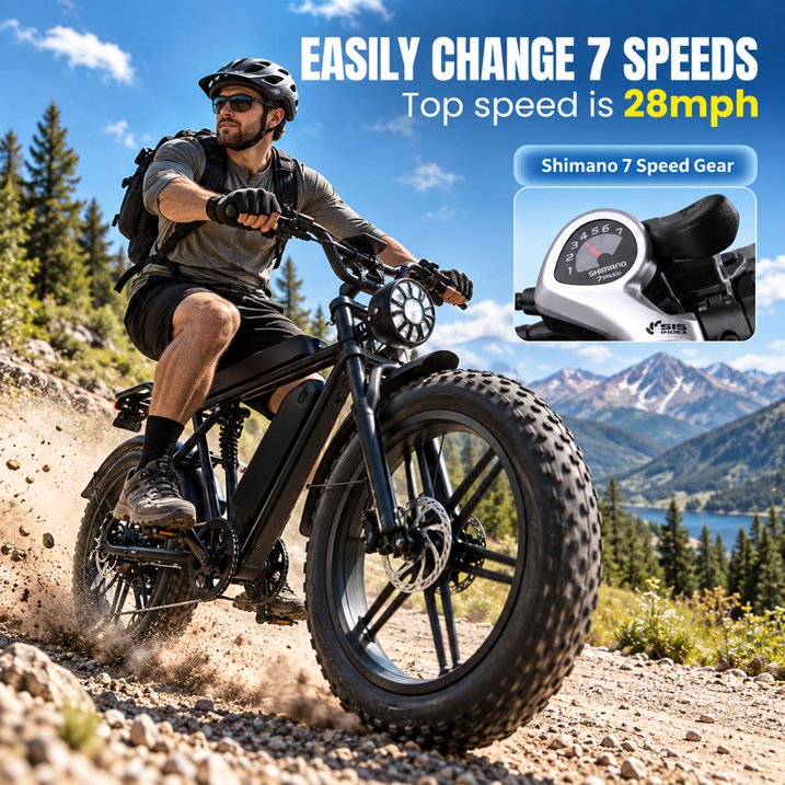 Pescroa Electric Bike for Adults, 750W Motor, 20"x4" Fat Tire, 28MPH Pedal-Assist Mode, E Mountain Bike, 48V/15AH , Tested to UL2849 Standard by SGS