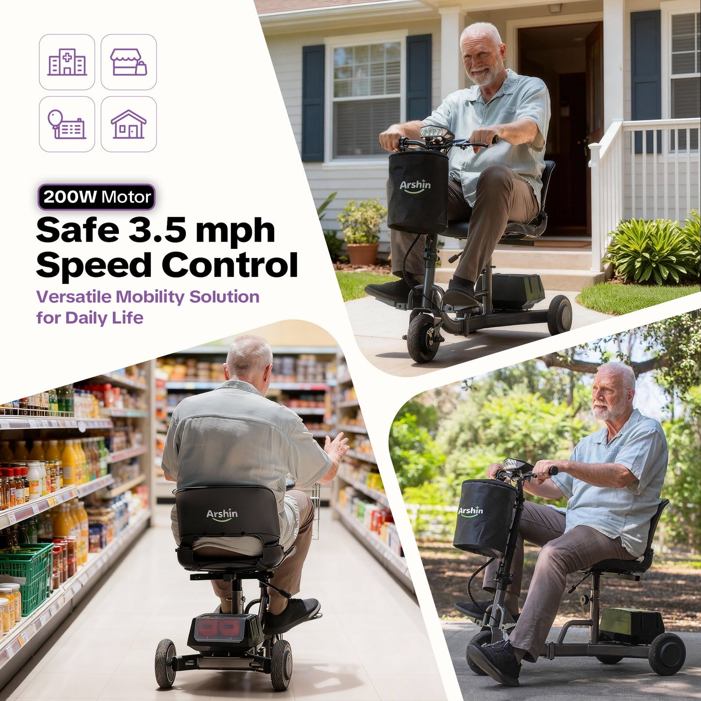 Upgrade Mobility Scooter Lightweight Foldable,All Terrain Mobility Scooters for Seniors & Adults,Arshin 300lbs Mobility Aids for Elderly,2 Batteries,Variable Speed(Gunmetal)