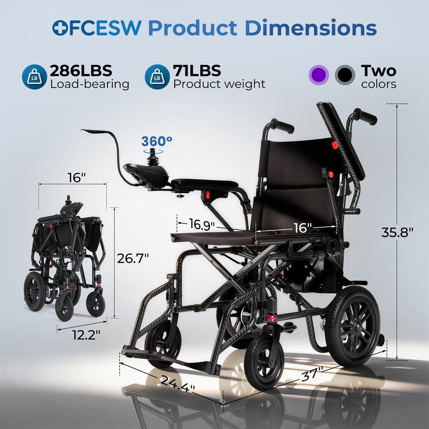 LiltJan Electric Wheelchair for Adults, Lightweight Foldable Motorized Wheelchair with 15-Mile Range, 360° Joystick & All-Terrain Power, Supports 300 lbs, LED Safety Lights, Travel Portable
