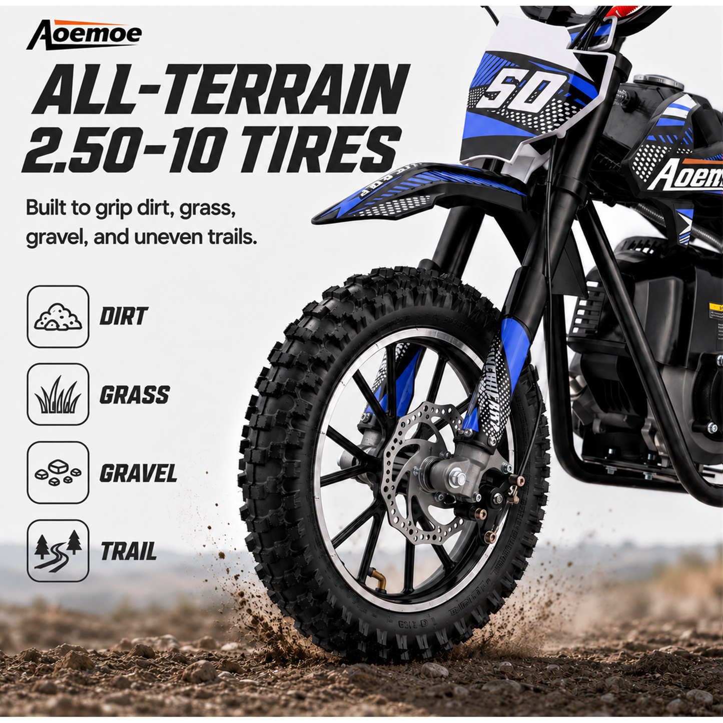 Aoemoe 39cc motor bike, 20mph gas dirt bikes for boys 8 12, Disc Brakes, Max Load 165Lbs, kids dirt bike, Blue