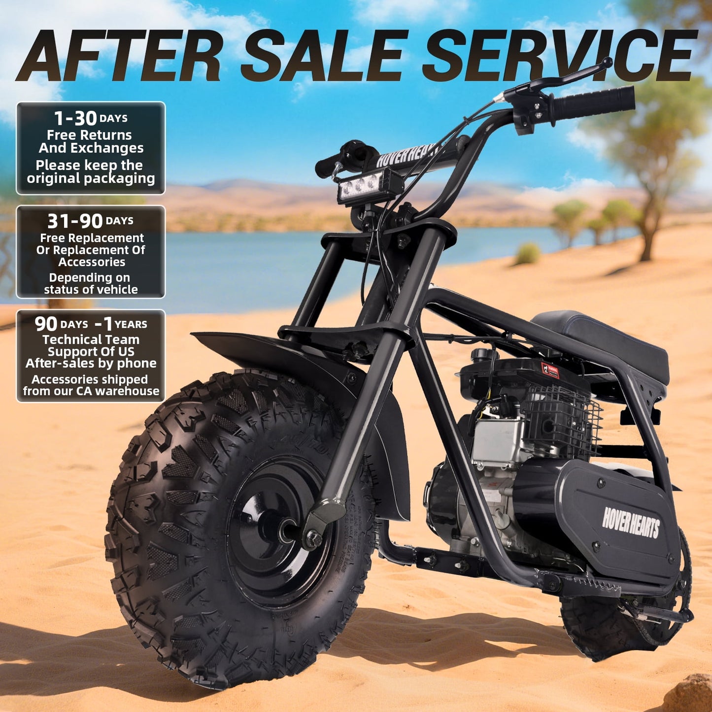 HOVERHEART Gas Mountain Bike, 105cc 4-Stroke Gas Powered Off Road Motorcycle (Model-MB0001) with Led Lights, Disc Brake, Max Load 200Lbs, Up to 30Kph, NO OIL MIX REQUIRED