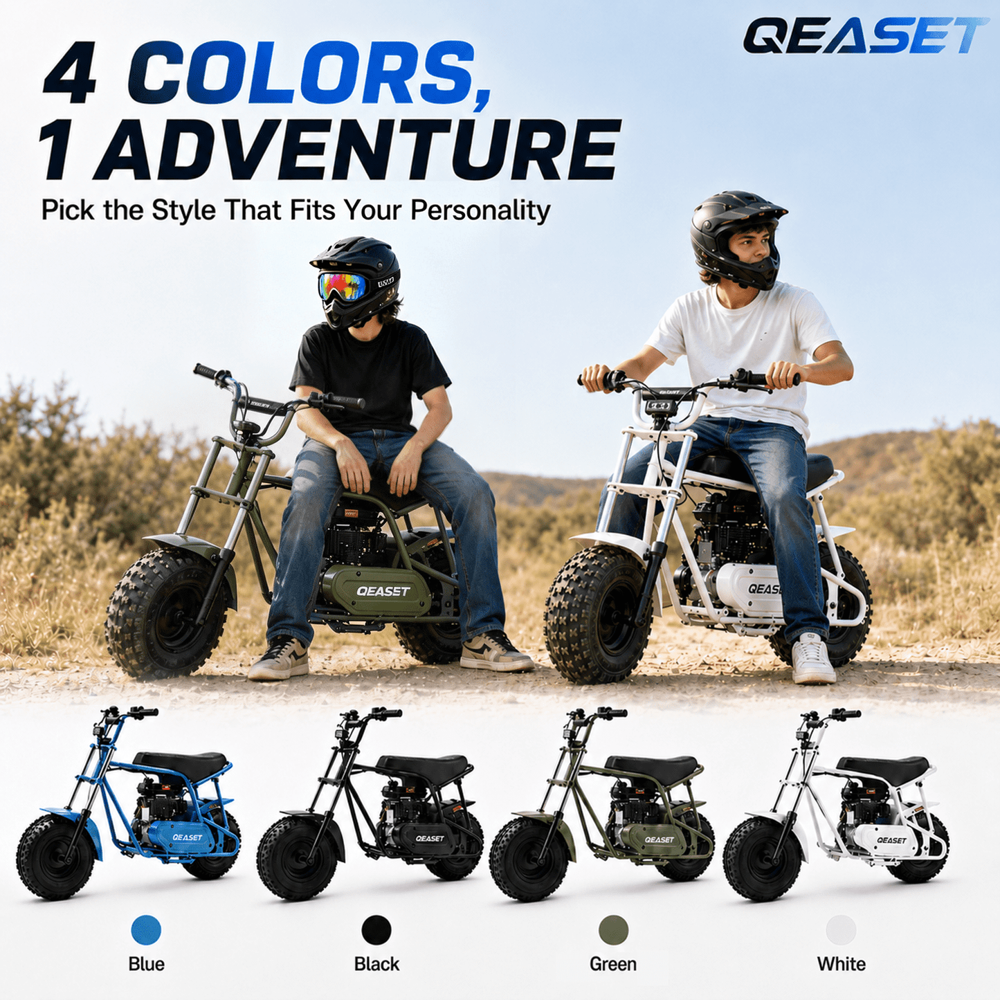 QEASET 105CC 4-Stroke Mini Bike with Shock Absorption, Off-Road Motorcycle, Green
