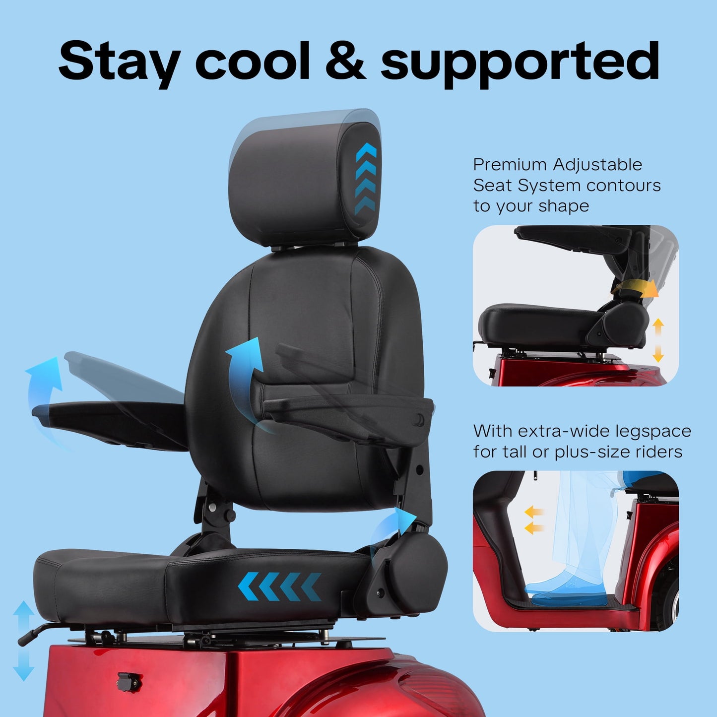 Upgrade Heavy Duty 3 Wheel Mobility Scooter for Seniors & Adults 500lbs Capacity,Arshin Electric Powered Wheelchair Device for Travel,800W All Terrain Mobility Scooter,31 Miles Range,7-15 Mph(Red)