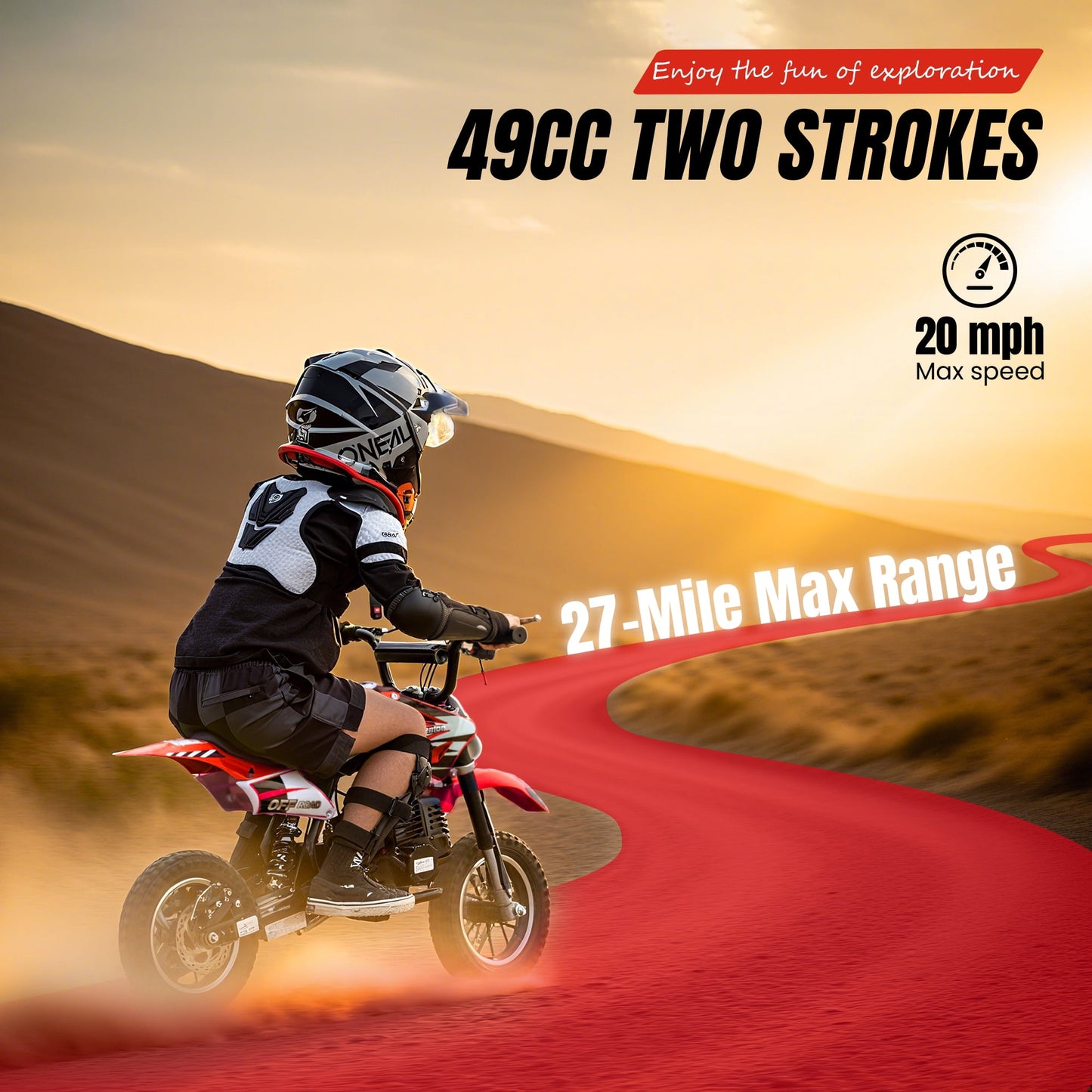 Aoemoe 49cc 2-Stroke Gas Mini Dirt Bike, Off-Road Tires & Disc Brakes, 20mph/160lb, Red