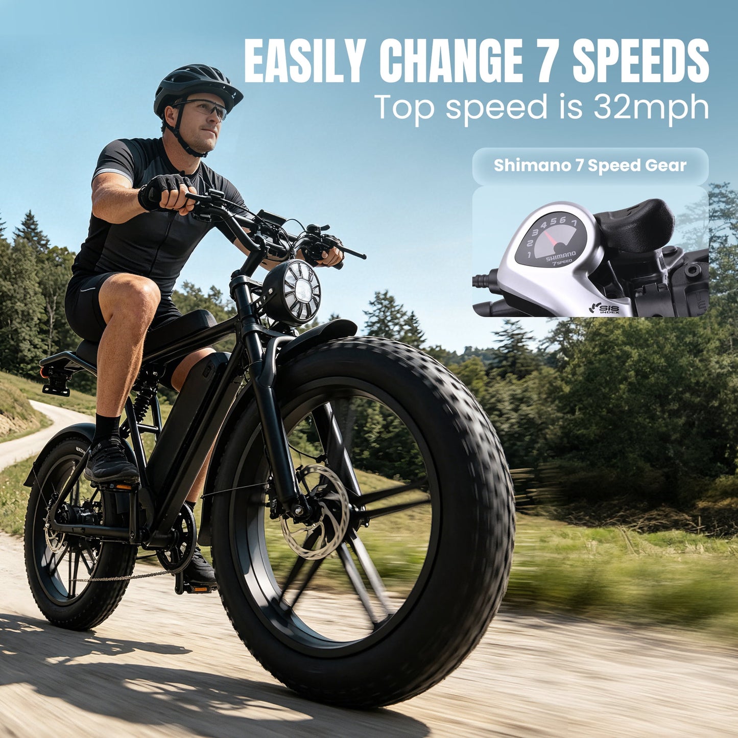 Pescroa E-Bikes for Adults, 1500W Peak Motor Electric Bike for Adults, 20" Fat Tire Electric Bike with 70-100 Miles, 7-Speed Electric Mountain Bike