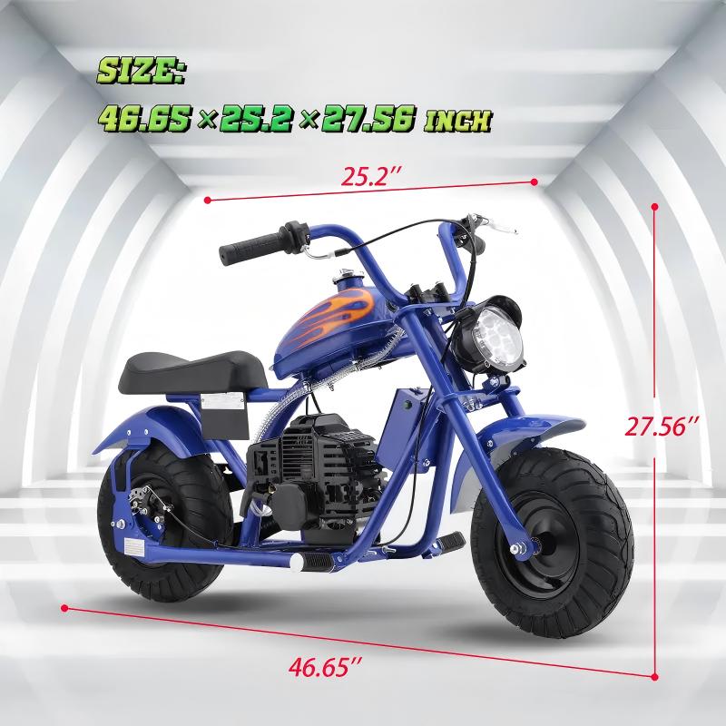 HOVER HEART Gas Mini Chopper Bike,49.4 CC 2-Stroke Dirt Bike Motorcycle with Headlight,Max Load 165Lbs, up to 20mph, EPA Approved