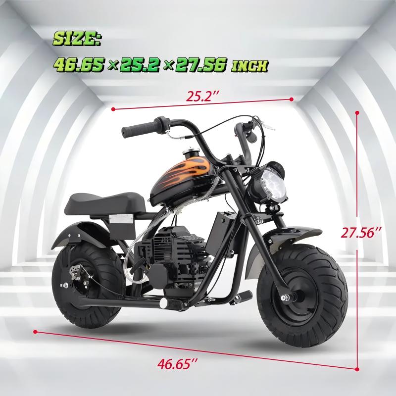 HOVER HEART Gas Mini Chopper Bike, DB004 Model 49.4 CC 2-Stroke Dirt Bike with Big Headlight, Premium Tire, Metal Frame, Disc Brakes, Max Load 165Lbs, Up to 20Mph, EPA Approved