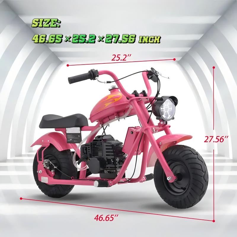 HOVER HEART Gas Mini Chopper Bike, DB004 Model 49.4 CC 2-Stroke Dirt Bike with Big Headlight, Premium Tire, Metal Frame, Disc Brakes, Max Load 165Lbs, Up to 20Mph, EPA Approved