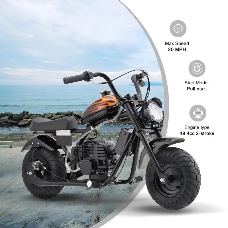 HOVER HEART Gas Mini Chopper Bike, DB004 Model 49.4 CC 2-Stroke Dirt Bike with Big Headlight, Premium Tire, Metal Frame, Disc Brakes, Max Load 165Lbs, Up to 20Mph, EPA Approved