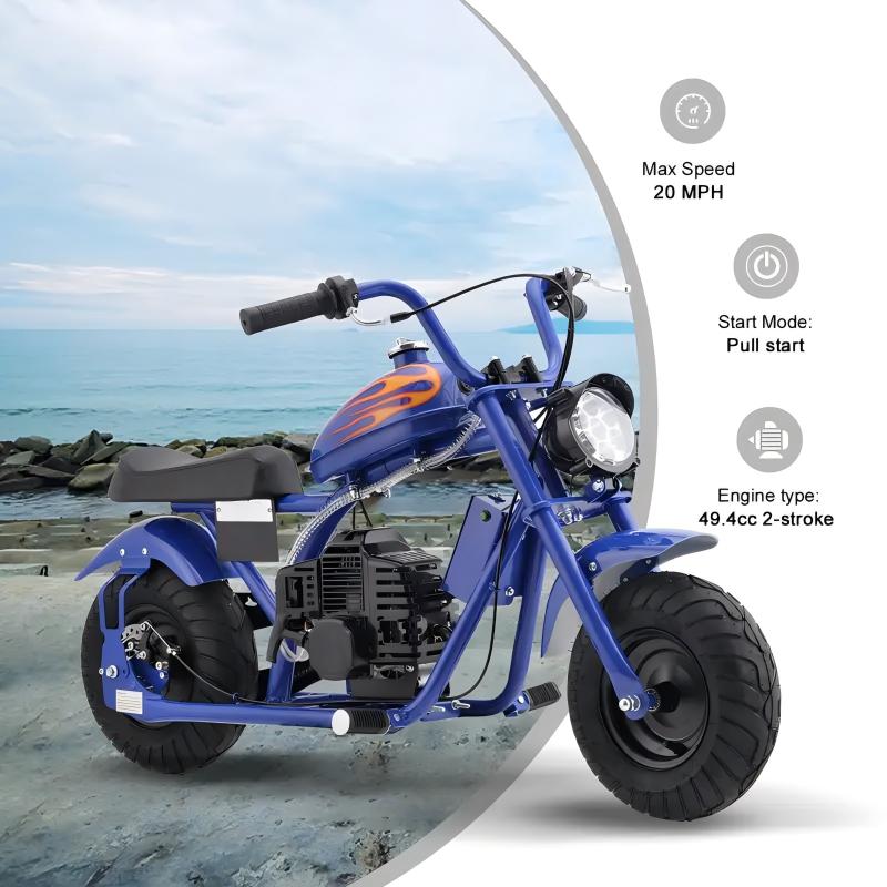 HOVER HEART Gas Mini Chopper Bike, DB004 Model 49.4 CC 4-Stroke Dirt Bike with Big Headlight, Premium Tire, Metal Frame, Disc Brakes, Max Load 165Lbs, Up to 20Mph, EPA Approved