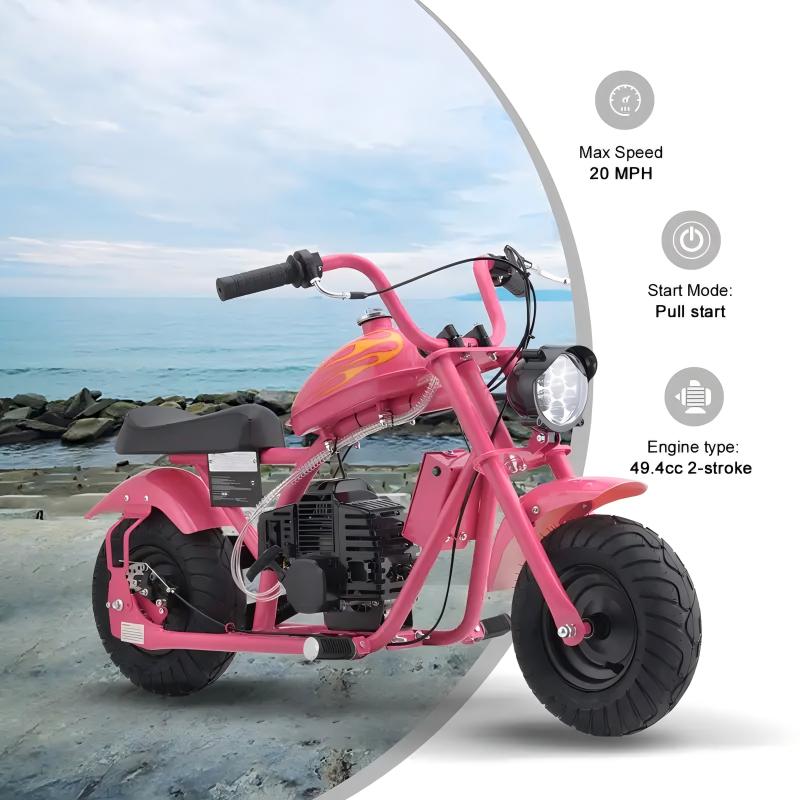 HOVER HEART Gas Mini Chopper Bike, DB004 Model 49.4 CC 2-Stroke Dirt Bike with Big Headlight, Premium Tire, Metal Frame, Disc Brakes, Max Load 165Lbs, Up to 20Mph, EPA Approved